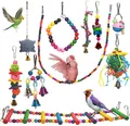 Diverse colorful parrot bird toy set including beads, swings, and multi-functional ladders. - 10-Piece Set (Style 1)