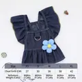 Denim pet princess dress with 3D flower detail and leash D-ring for small cats and dogs - S 1.5-2kg / Flower Denim Dress / Dark Blue