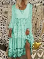 Full detail view of bohemian mint green long-sleeved floral printed maxi dress - S / Dresses / Mint Green