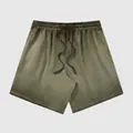 Vintage American style gradient olive green washed cotton shorts with drawstring waist - S / Bottoms / Gradient Coffee