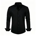 Klassiek zwart slim fit herenoverhemd met lange mouwen voor zakelijk gebruik en button-down kraag - Zwart