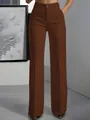 Elegant high-waisted brown wide-leg dress pants for women featuring a smooth drape - Dark Brown