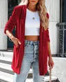 Detail shot of women's red velvet lapel jacket for spring and autumn street style. - S / Tops / Burgundy