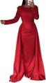 Élégante robe de soirée rouge à manches longues avec bustier à paillettes et satin - S / Robes / Rouge