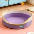 Duurzaam handgeweven paars en wit rond kattenbed en krabpaal voor alle seizoenen - Gezellige Slaap / S-35*35cm / Stijlvol Paars
