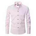 Premium men's light pink long-sleeved slim-fit shirt in 4-way stretch breathable fabric - 38 / Tops / Pink