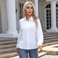 Classic women's white long-sleeved button-down blouse in a sleek slim fit design. - S / Tops / White