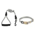 Durable gray braided dog leash and matching collar set with padded handle - Collar and Leash Set (EPT-5551) / 6mm Width (Suitable for 3-8 lbs) / Gray