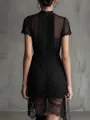 Elegant black sheer lace spliced dress with slim-fit design and pleated back detail - Black