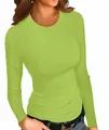 Gros plan d'un t-shirt côtelé ajusté à manches longues vert citron pour femmes - S / Hauts / Vert Fruit
