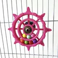 Interactive pink parrot ship wheel spinning toy with colorful beads for bird cages - Pink (Colorful Beads)