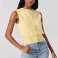 Elegant pale yellow sleeveless knitted button-up vest top for casual summer fashion - S / Tops / Light Yellow