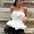 Chic summer white strapless peplum vest with cinched waist design for modern women - S / Tops / White