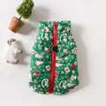 Festive green Christmas padded dog vest with snowman pattern and metal leash D-rings - S / Green