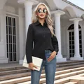 Fashionable women's casual long-sleeved button-down shirt in solid black color for office - S / Tops / Black