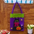 Handmade purple felt Halloween candy bag with black cat and pumpkin design for kids - XXS / Purple Black Cat