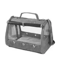 Side view of gray portable bird carrier with transparent window and mesh ventilation - Small Pet Bag (With Mat) / Gray