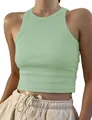 Macro view of mint green ribbed sleeveless crop top showing high-quality fabric texture - Cyan