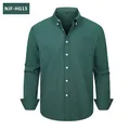 Men's dark green long sleeve Oxford shirt with chest pocket and button-down collar - S / Tops / Dark Green