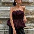Chic burgundy puffed strapless tube top for women featuring an elegant waist design - S / Tops / Burgundy