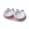 Cute pink frog-shaped double pet bowl for cats and dogs with non-slip base design - With Plastic White Bowl / S / Pink