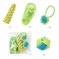 Detail showing four different styles of colorful braided cotton rope dog chew toys for puppies - Rope Knot Slipper 4-Piece Set / Four-Piece Set