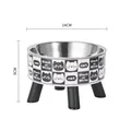 Elevated stainless steel cat bowl with black and white cat pattern, 14cm diameter. - Cat Elevated Bowl + Stainless Steel