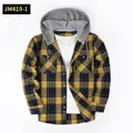 Stylish men's yellow and black plaid long sleeve shirt with a gray drawstring hood - 3XL / Tops / Bright yellow