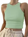 Dettaglio del crop top senza maniche a coste verde menta con trama del tessuto di qualità - Taglia S / Top / Verde chiaro