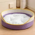 Cama para gatos tejida en cuerda de algodón púrpura y crema con cojín de lunares - Púrpura Elegante + Cojín de Algodón / S-35*35cm / Violeta con Estilo