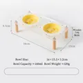 Double flower ceramic pet bowl set with clear acrylic stand and wooden legs 160ml - Double Stand / Yellow