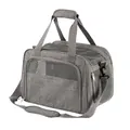 Portable gray breathable pet carrier bag with mesh panels and adjustable shoulder strap - Pet Bag (QS-064) / Cationic Gray