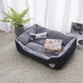 Weiches rechteckiges Haustierbett-Set mit Plüsch, Knochenkissen und Pfotendecke - Bett + Decke + Knochenspielzeug / 45*30cm (Unter 1,5kg) / Schwarz