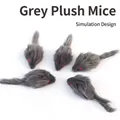 Realistic set of five grey plush mice cat toys with soft fur and pink eyes details - Plush Large Mouse / Gray