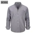 Classic grey long sleeve Oxford shirt for men features a chest pocket and casual fit - S / Tops / Heather Grey (NJF-HG16)