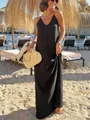 Elegant black loose fit sleeveless maxi camisole dress for summer beach vacation style - S / Dresses / Black