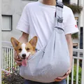 Grey portable single shoulder pet sling carrier bag for small dogs and cats in use - 65x30x80cm / Gray