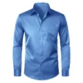 Premium slim fit heren zakelijk overhemd met lange mouwen in glanzende lichtblauwe satijn - Indigoblauw