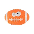 Orange latex squeaky rugby ball pet toy for dogs featuring a funny cartoon face design - Emoji Rugby / 9x7cm / Orange