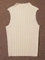Elegant off-white sleeveless ribbed knit tank top for women with slim fit design - S / Tops / Khaki