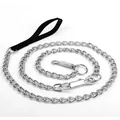 Durable silver metal dog leash chain featuring a comfortable black padded handle - Leash And Collar Set / 2.0mm x 170cm / Black
