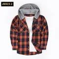 Casual orange plaid long-sleeved hooded shirt for men, stylish flat lay presentation - Orange