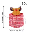 Christmas reindeer knitted drawstring gift bag with snowflake pattern and size dimensions - Knitted Reindeer Style