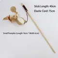Interactive wooden cat wand toy with feathers and striped pumpkin charm, 40cm long pole - 40cm Wand + 75cm String / Little Pumpkin Green