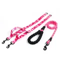 Pink reflective anti-shock dual dog leash set with comfortable foam handle grip - Dual Leash Set / Pink