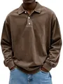Mens loose long sleeve polo shirt in vintage washed brown color with button collar - S / Top (NZ6901) / Brown