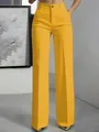 Vibrant yellow high-waisted straight leg suit trousers for women with elegant drape - Yellow