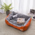 Weiches rechteckiges Plüsch-Hundebett-Set in Orange und Grau für kleine Hunde - Bett mit Decke und Kissen / 45*30cm (Unter 1,5kg) / Orange