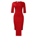 Elegant red bodycon midi dress with elbow sleeves and front panel detail for office wear - S / Dresses / Red