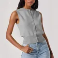 Stylish women's sleeveless button-up knitted cardigan vest top in a versatile grey color - Light Gray